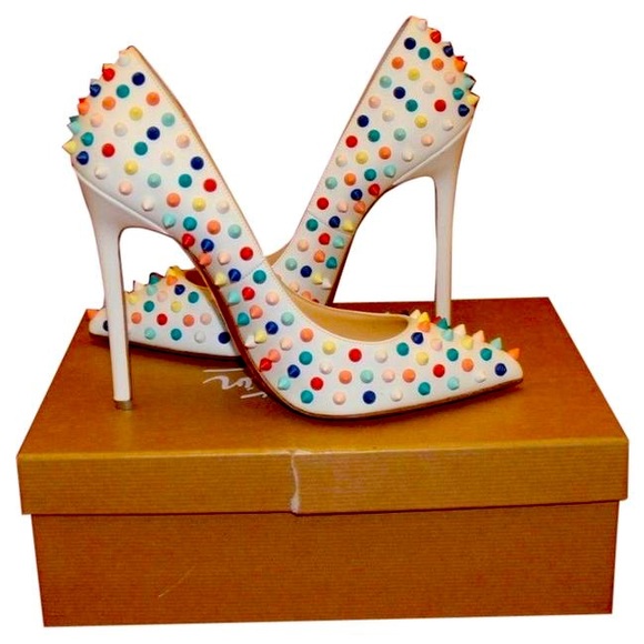 White/ Multi-color Pigalle Spikes 120 Gomme Matte Size 40 10 Pumps - Picture 1 of 6